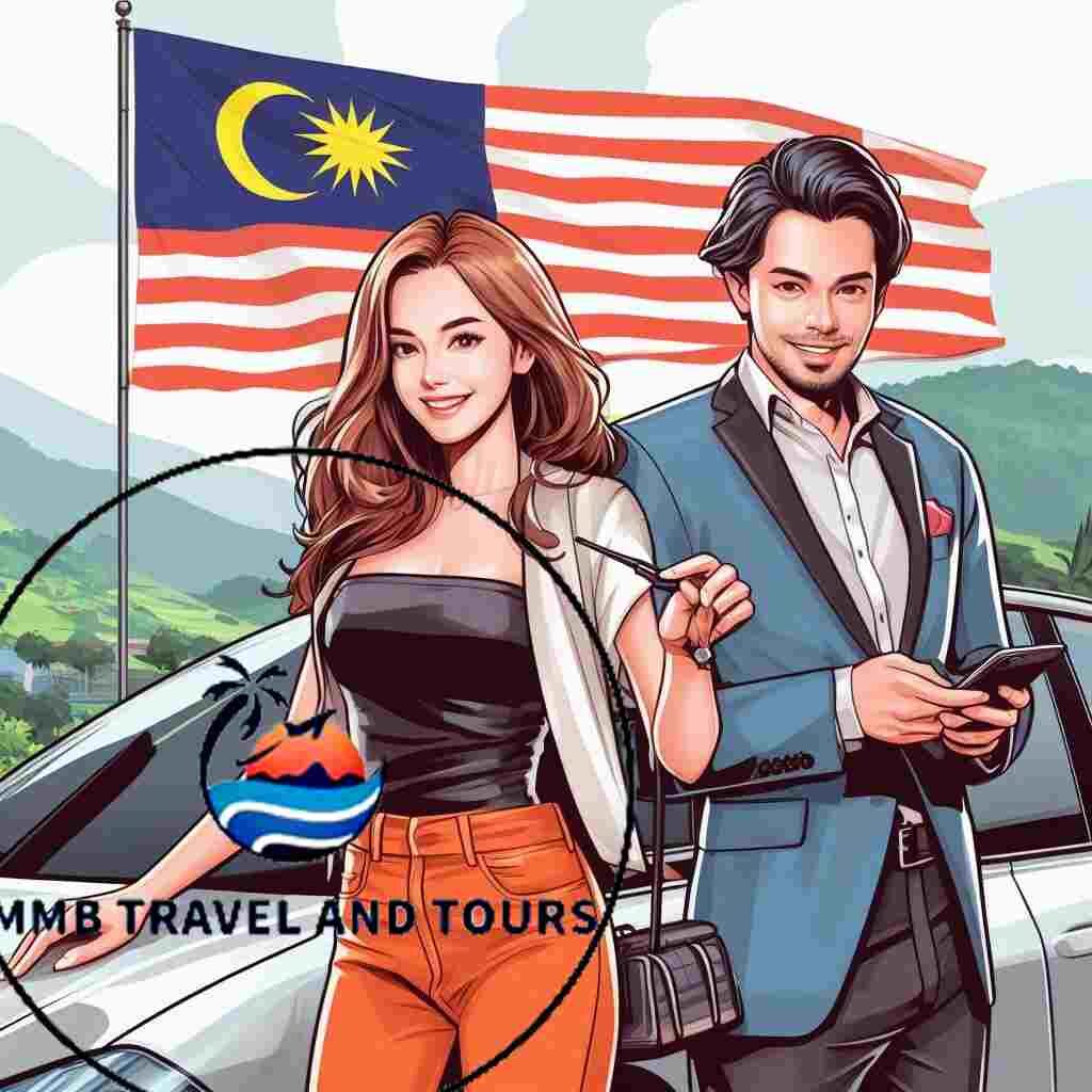 Tourists with rented car from MMB TRAVEL AND TOURS (illustration)