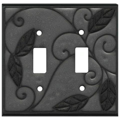 Metallic Leaves Ceramic decorative black switch plate with floral swirl design